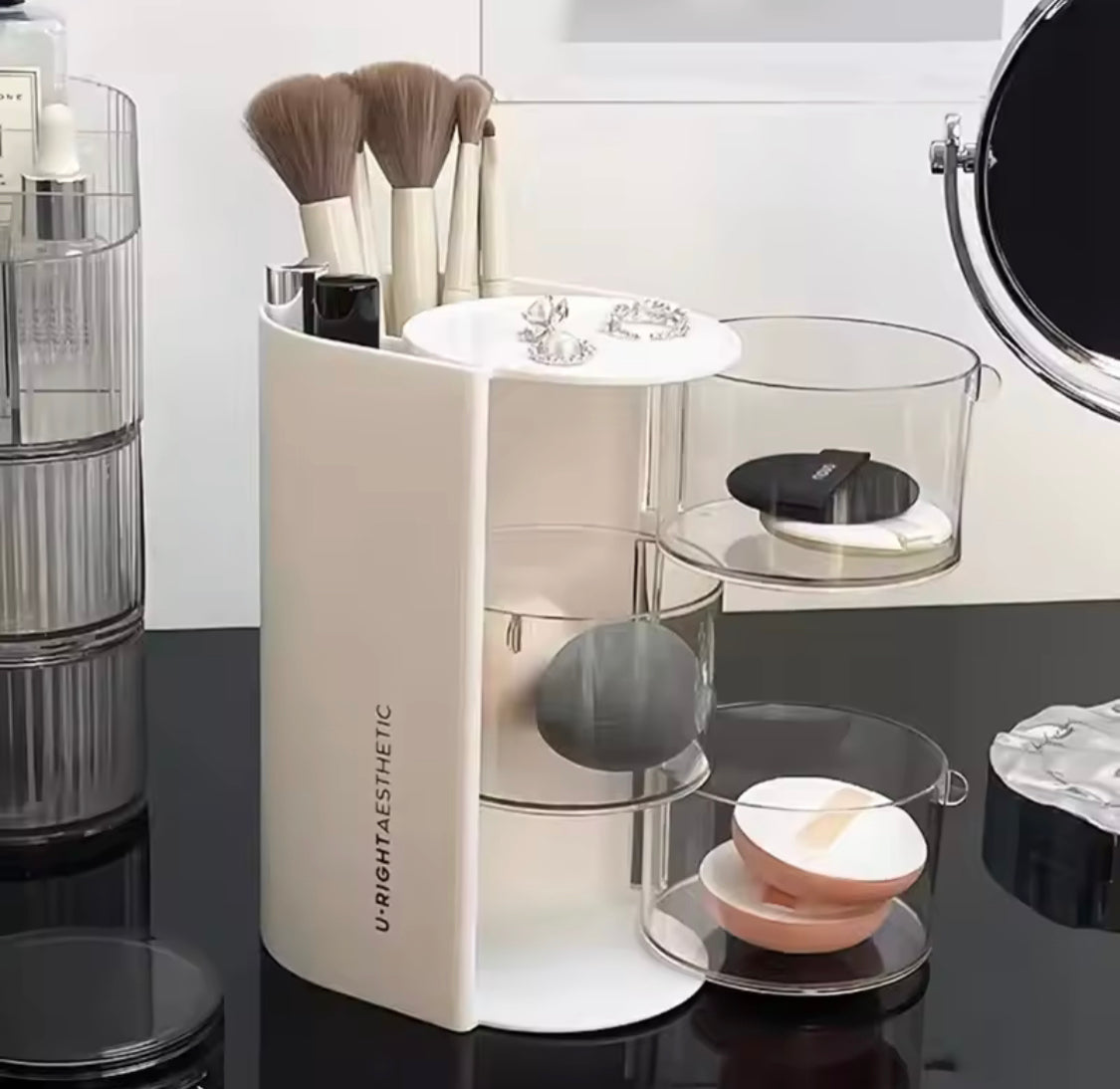 2 In 1 Rotating Cosmetic Storage Box, Transparent Multi Layer Rotating Makeup Storage Rack, Multifunctional Storage Box 2 In 1 Rotating Cosmetic Storage Box, Transparent Multi Layer Rotating Makeup Storage Rack, Multifunctional Storage Box